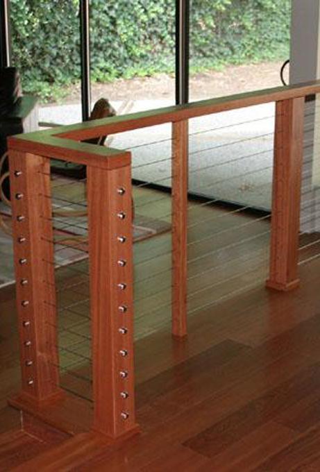 Brazilian Cherry Railing with Stainless Steel Cable, rear view